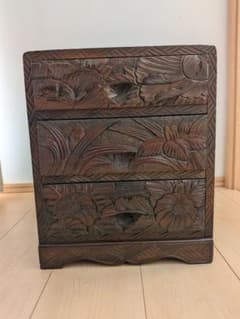 木製彫刻小物入れ 3引き出し 日光彫 軽井沢彫 伝統工芸 - メルカリ