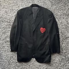 美品】ISSEY MIYAKE 黒 テーラードジャケット ハート刺繍 シングル