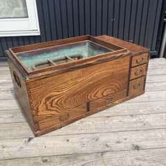 昭和レトロ 木製 長火鉢 五徳付き 5杯 引き出し収納付き 火鉢 囲炉裏