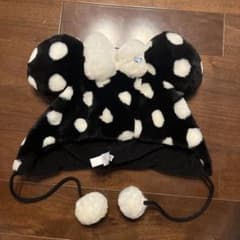 ミニーファンキャップ 黒水玉 白リボン - メルカリ