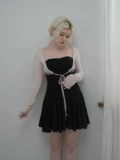 andmary Lona ribbon mini dress black - メルカリ