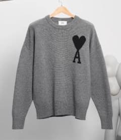 AMI PARIS グレー ニット セーター ハート刺繍 MM - メルカリ