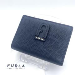 未使用級】 フルラ FURLA 二つ折り財布 ダフネ アーチロゴ ネイビー