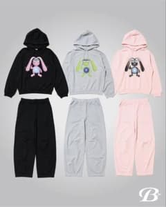 とうあ BGブランド 黄緑ウサギプリント フード付きスウェットセット