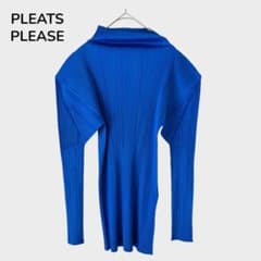 美品✨プリーツプリーズ イッセイミヤケ ハイネックカットソー ブルー