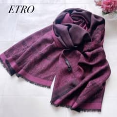 美品✨ETRO エトロ 大判ストール ウールシルク ペイズリー柄 パープル