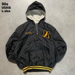 90sUSA製Hollowayチーム刺繍ナイロンアノラック黒黄Lサイズストリート