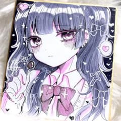 オリジナル手描きイラスト 色紙 アナログ 女の子 - メルカリ