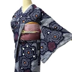 AA36有松鳴海絞り高級浴衣 花 綿レディース浴衣単品 お仕立て上がり