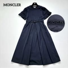 美品✧ モンクレール ABITO 異素材 切替ワンピース ロゴライン 紺 XS