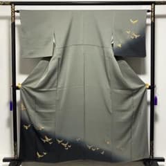 D321 訪問着 斉藤三才 三才鳥 麻の葉 正絹 着物 袷 しつけ糸未使用極美