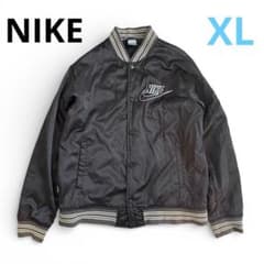 NIKE オールドスクール サテンスタジャン XL 黒 銀 刺繍ロゴ - メルカリ