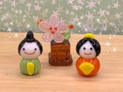 可愛い*°♡ お内裏様＆お雛様＆桃の花☆ミニチュアガラス細工