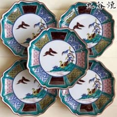 九谷焼 暁堂 八角皿揃 5枚セット 色絵 花鳥図 中皿 銘々皿 輪花皿