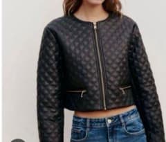 美品】ZARA ショートキルティングフェイクレザージャケット Mサイズ