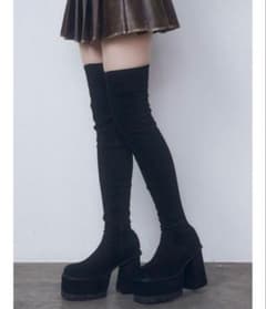 黒 ニーハイブーツ 厚底 高ヒール エモダ EMODA L 24 24.5 - メルカリ