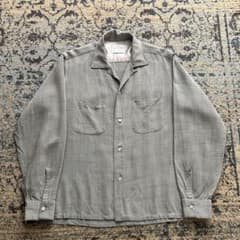 60s レーヨン シャツ カスリ オープンカラー 検 50s 40sヴィンテージ
