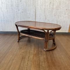 アンティーク】籐家具 ラタン オーバルテーブル ローテーブル 座卓 古