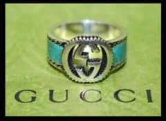 新品 GUCCI インターロッキングG リング ターコイズ エナメル 18号