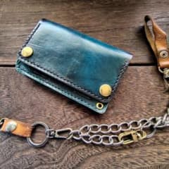 ミドルサイズ トラッカーウォレット 手染め ヴィンテージブルー