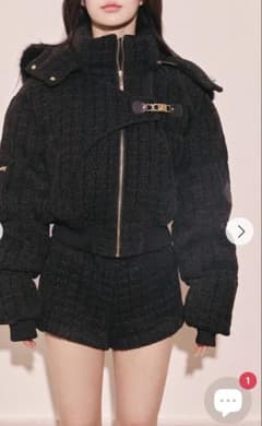 Randy アシンメトリーバックルツイードパデットジャケット ブラック S