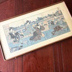 歌川豊国 太平婦女独遊 浮世絵 額装 美人画 木版画 三枚続き - メルカリ