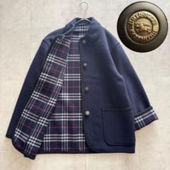 バーバリーズ コート ダブルフェイス ノバチェック カシミヤ混 7 紺 金