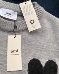 AMI PARIS グレー セーター ハート刺繍 ブラック L 男女兼用 - メルカリ