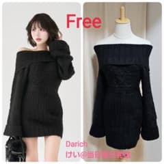 Darich ダーリッチ ヘアリーオフショルニットミニワンピース BLK 黒