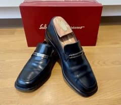 フェラガモ ビジネスシューズ 8EE26.2cm幅広 カーフ本革 黒 元箱布袋付