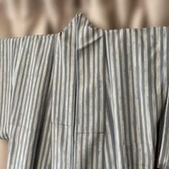 上質シルック くすみブルー×ピンクストライプ ポリエステル単衣 小紋