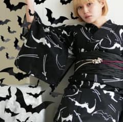 ニコアンティーク 高級変わり織 浴衣単品ブラック蝙蝠】utataneポップ