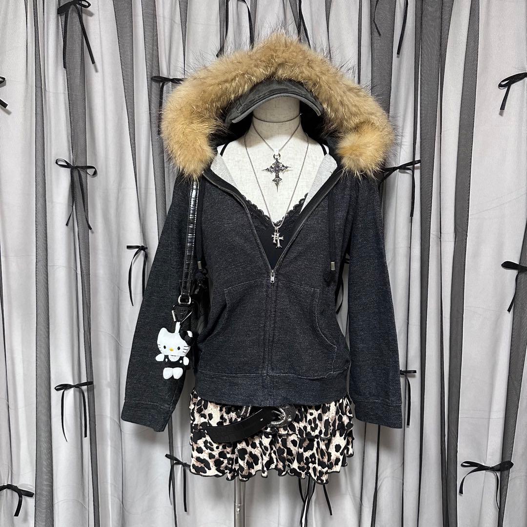 平成ギャル y2k フード ファー付き パーカー お兄系 フェアリー