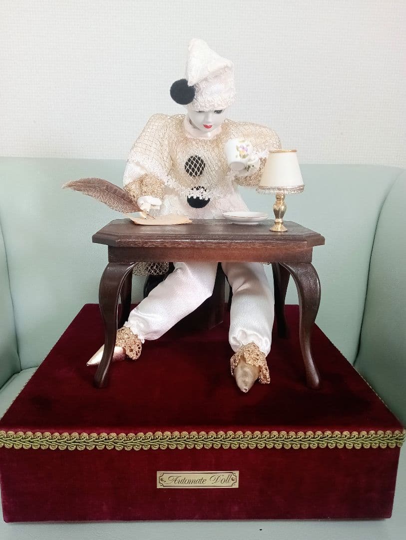 美品 REUGE 手紙を書くピエロ からくり人形 オートマタ人形 オルゴール