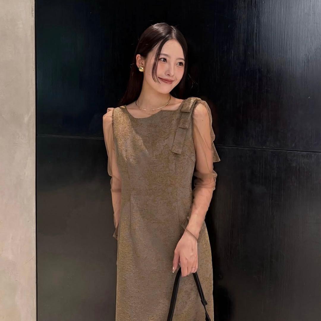 LE'RURE Shoulder ribbon jacquard dress - メルカリ