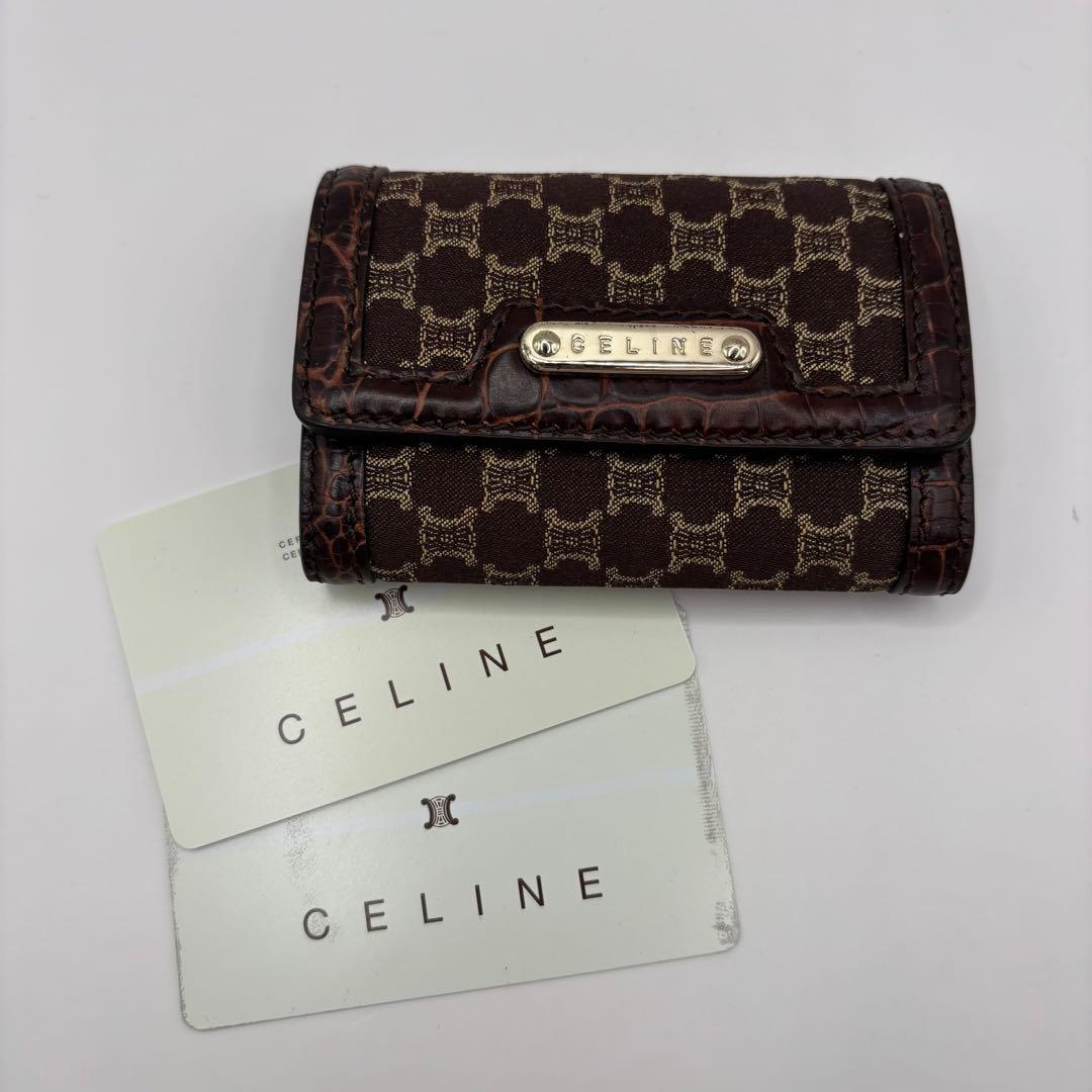 希少品 CELINE キーケース 6連 マカダム ブラウン クロコ レザー キー
