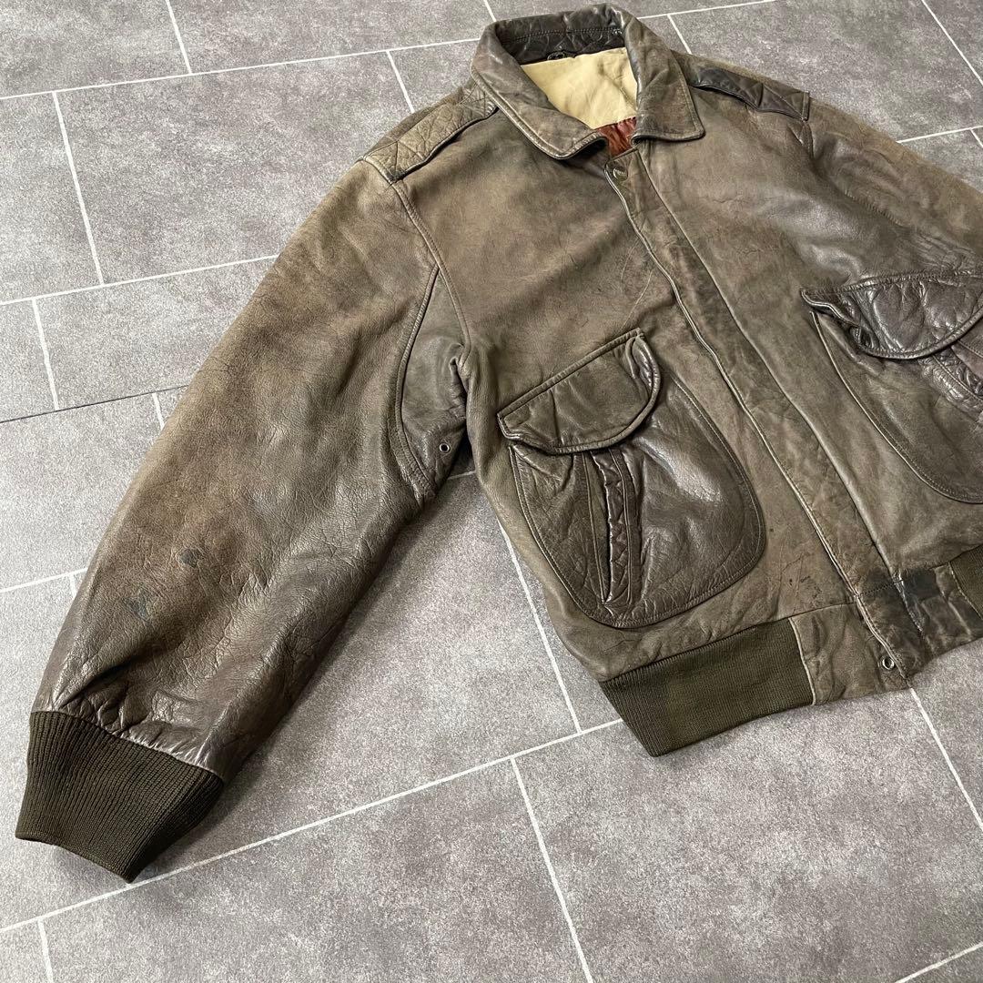 80-90'sa 鬼フェード 本革 A-2 レザーフライトジャケットL 短丈