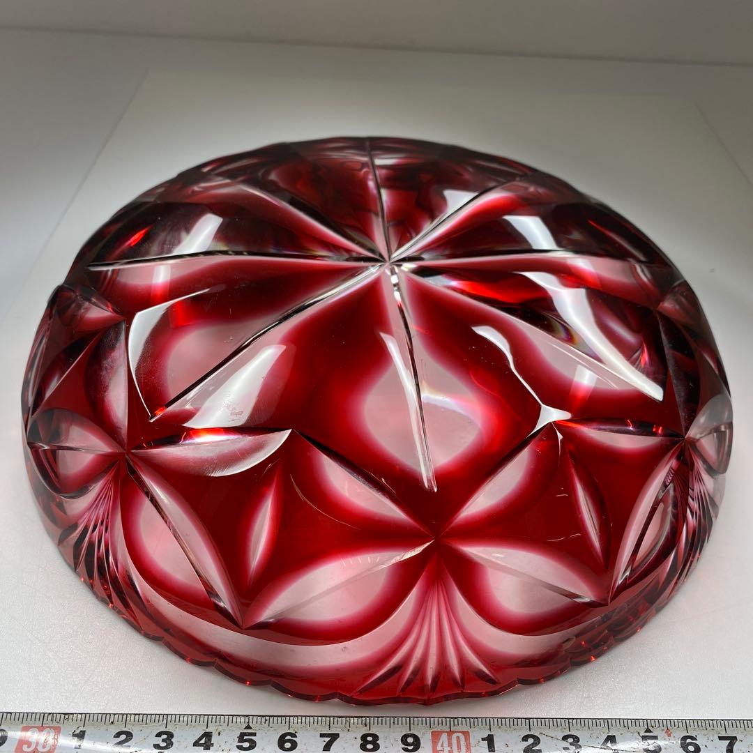 島津 薩摩切子 大皿 共箱 直径24.7㎝ トコヒ 東な7-021