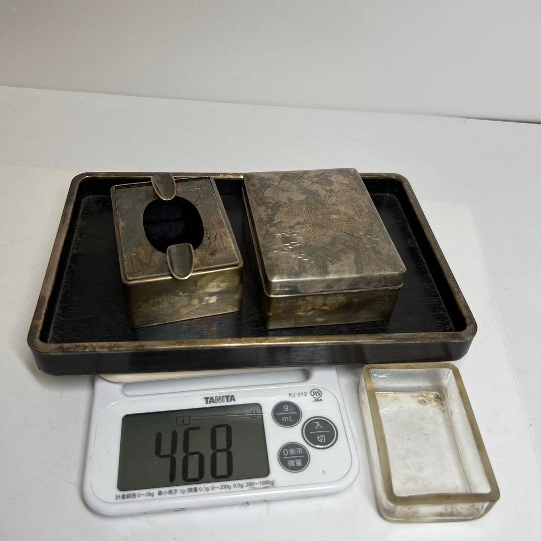 一鶴斎造 銀製 煙草セット 共箱 468g トニカ 東さ8-0126☆