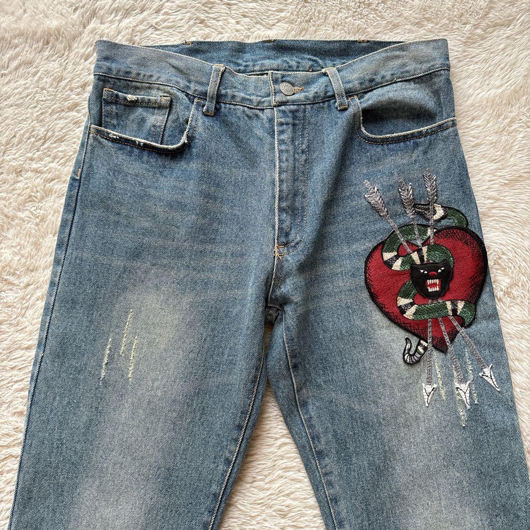 美品】 GUCCI グッチ エンブロイダリー 刺繍 デニムパンツ LOT.25