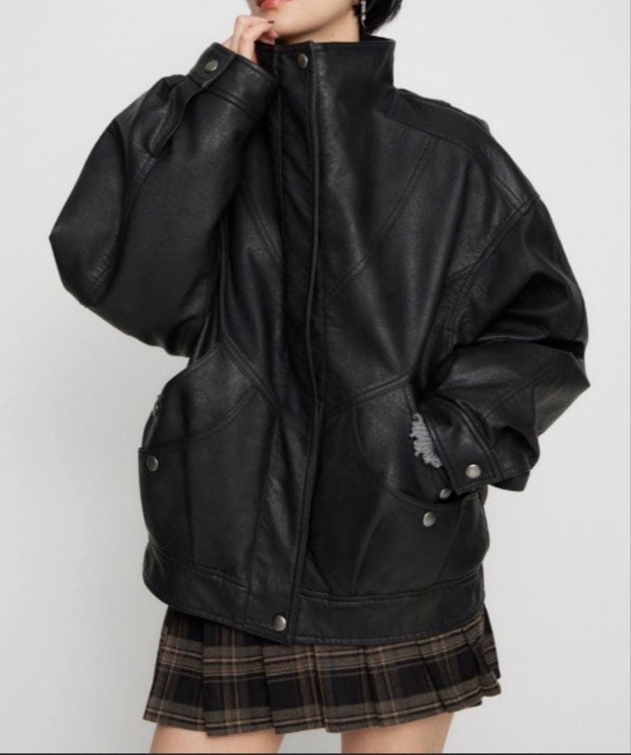 STAND NECK FAUX LEATHER ブルゾン　LAGUA GEM LAGUA GEM | STAND NECK FAUX LEATHER ブルゾン (ブルゾン ) |SHEL