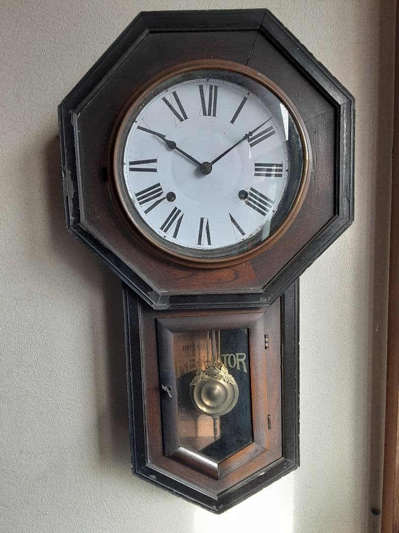 大正ロマン、八角形柱時計、 機械式 分解掃除、調整油注入、即使用可能