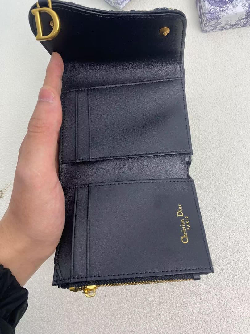 Dior 三つ折り財布 ネイビー/ベージュ - メルカリ