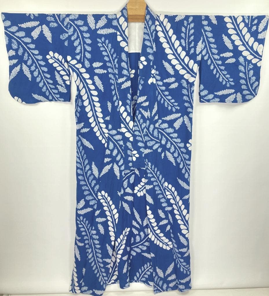 有松絞り【浴衣】希少品 藤の花 綿 夏着物 有松鳴海絞り 青 白 ブルー