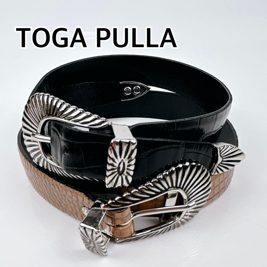 稀少　TOGA PULLA ダブルバックル　レザー　ベルト　バイカラー 定価¥32 000】TOGA PULLA トーガプルラ ダブルバックルベルト｜Yahoo
