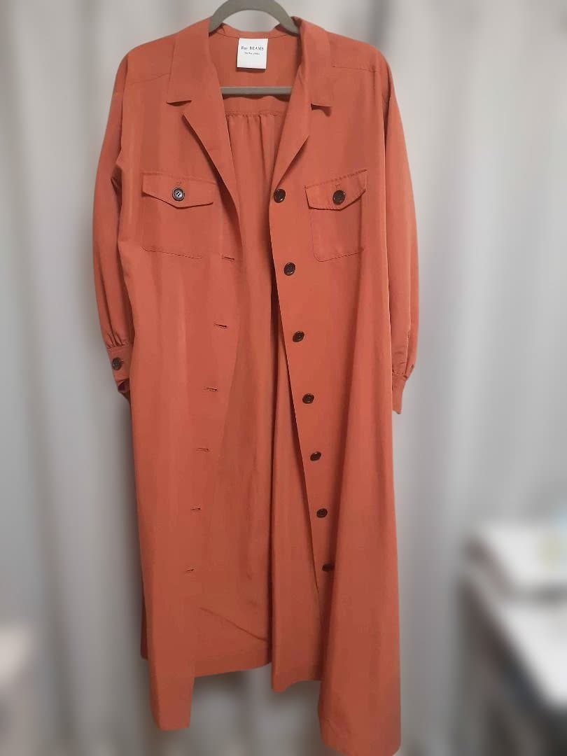 オレンジ ロングシャツコート ウエストベルト付き - メルカリ