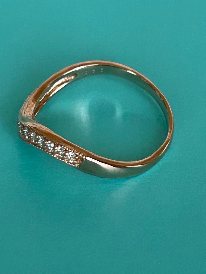 18金 K18PG ダイヤ0.2ct付き カーブリング 2.27g 15号