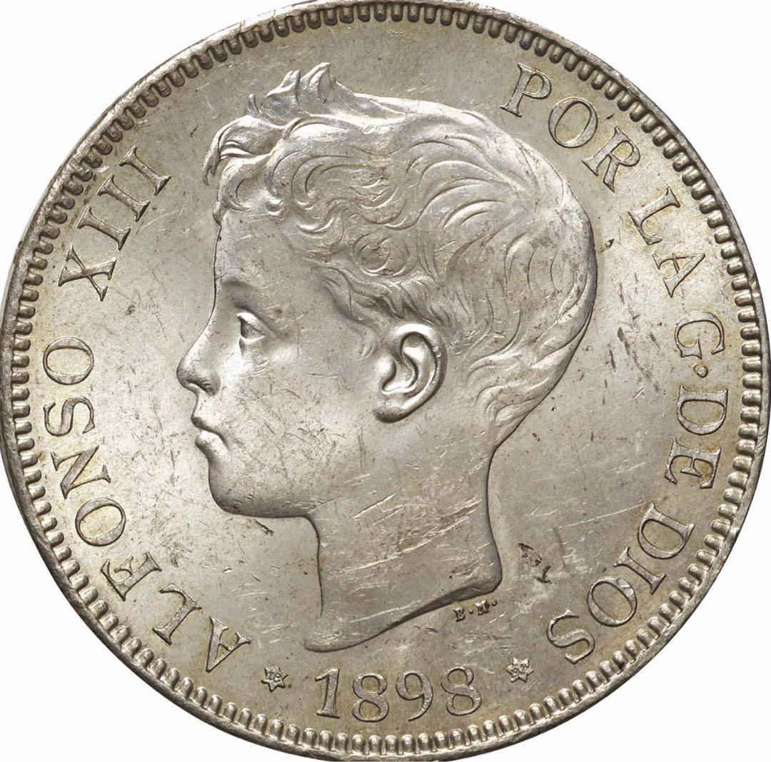 『ポン太』スペインアルフォンソ13世少年像5ペセタ銀貨(1898) ポン太』スペインアルフォンソ13世少年像5ペセタ銀貨(1898