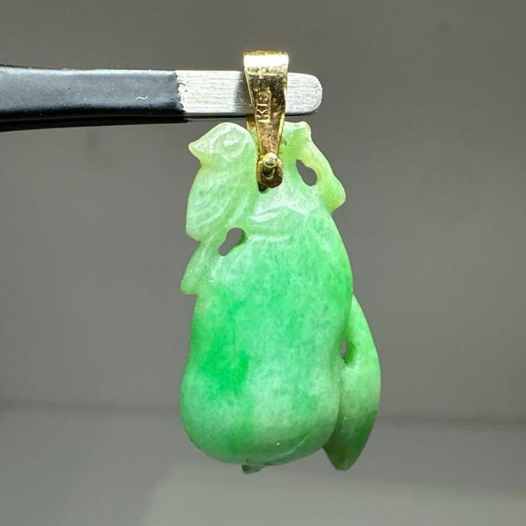 K18刻印　本翡翠　ネックレストップ　タサチ　東さ7-0420☆2F a07 受注製作 k18金ゴールド ミャンマー産 陽緑 本翡翠 ヒスイ