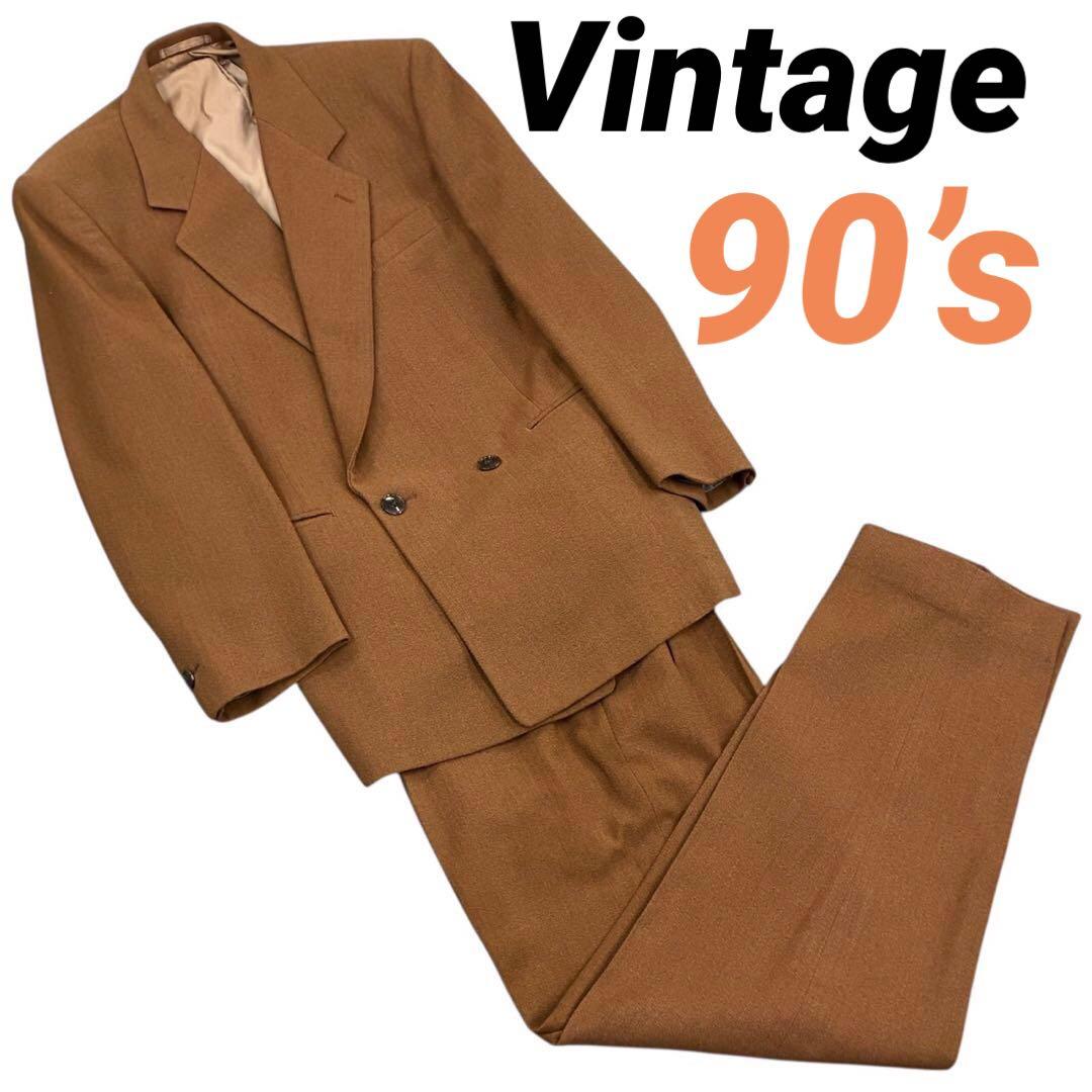 90s/Vintage/ダブル/スーツ/茶 /2タック/ワイド/ブラウン/古着 - メルカリ